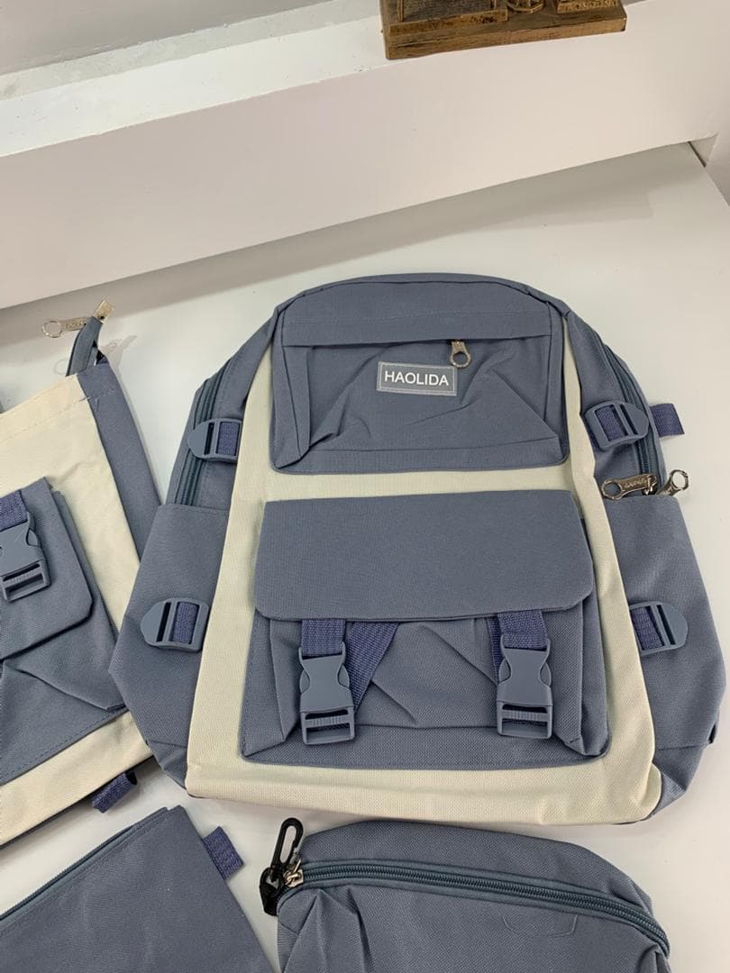 Ensemble de sacs d’école Kawai pour adolescents 4Pcs HAOLIDA V2 Bleu – محفظة 4 قطع كاواي أزرق - Sac à dos et Mode - صورة حقيقية 5