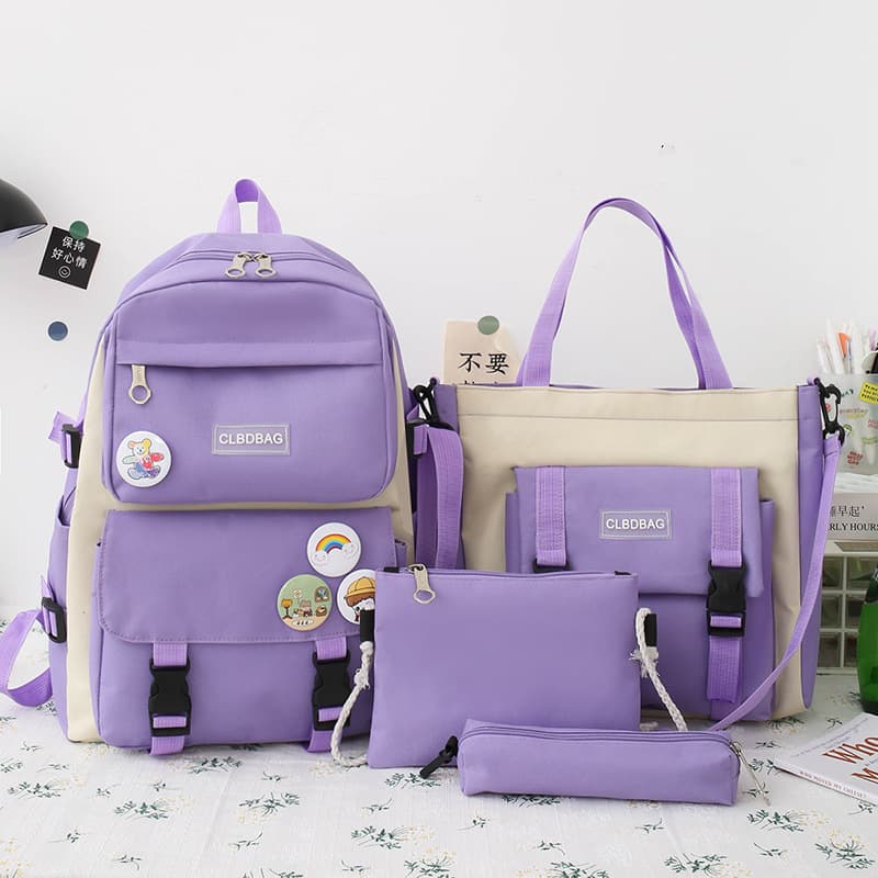 Ensemble de sacs d’école Kawai pour adolescents 4Pcs HAOLIDA V2 Mauve – محفظة 4 قطع كاواي بنفسجي - Sac à dos et Mode - صورة 1