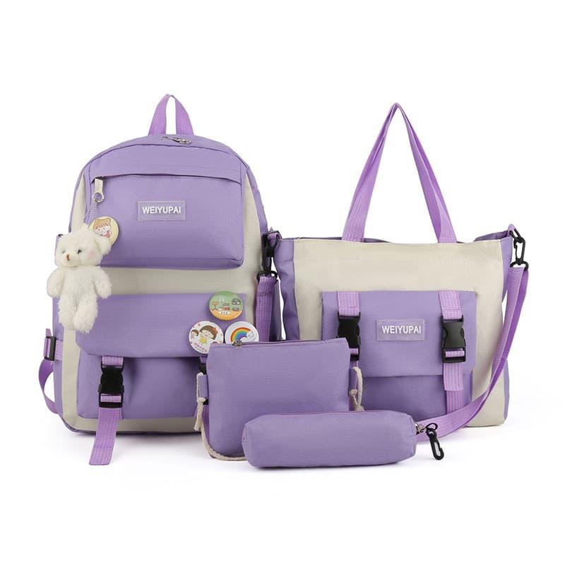Ensemble de sacs d’école Kawai pour adolescents 4Pcs HAOLIDA V2 Mauve – محفظة 4 قطع كاواي بنفسجي - Sac à dos et Mode - صورة 2