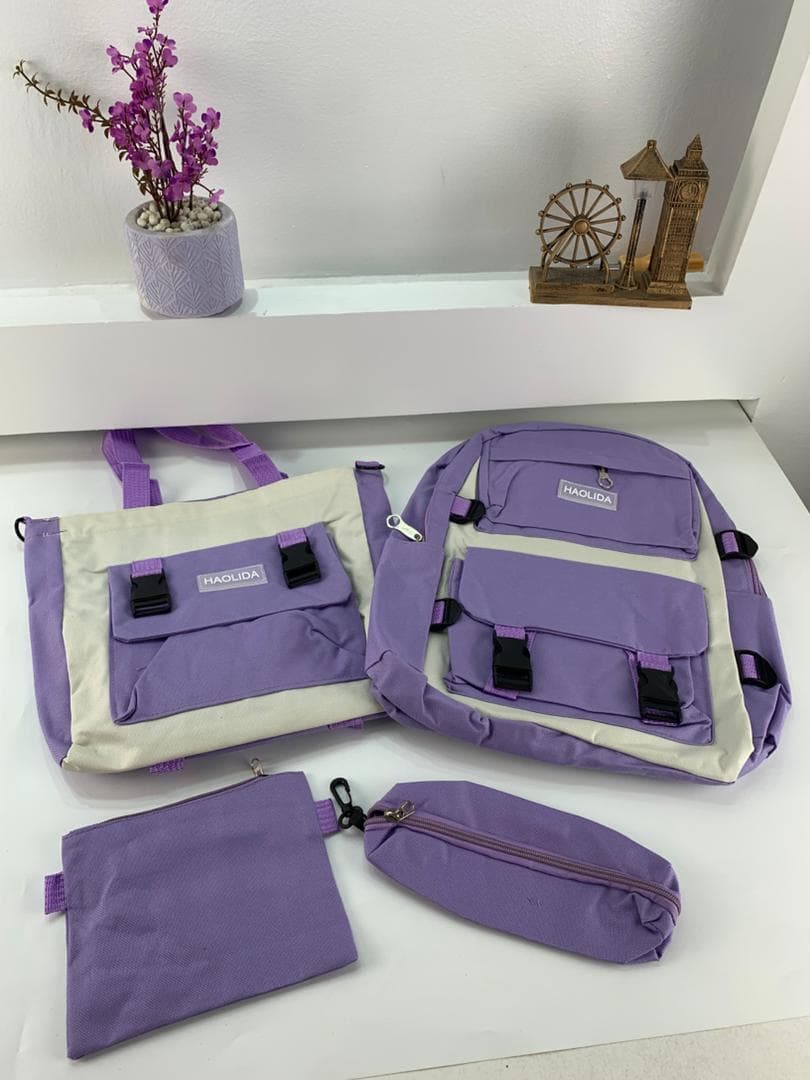 Ensemble de sacs d’école Kawai pour adolescents 4Pcs HAOLIDA V2 Mauve – محفظة 4 قطع كاواي بنفسجي - Sac à dos et Mode - صورة حقيقية 4