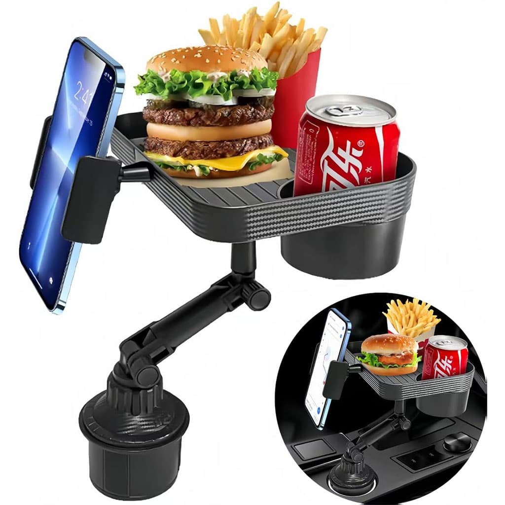 Plateau et Porte-Gobelet avec Support Téléphone pour Voiture – حامل مأكولات ومشروبات مع موضع للهاتف - Accessoires Auto/Moto - صورة 1