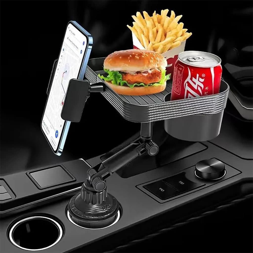 Plateau et Porte-Gobelet avec Support Téléphone pour Voiture – حامل مأكولات ومشروبات مع موضع للهاتف - Accessoires Auto/Moto - صورة 2