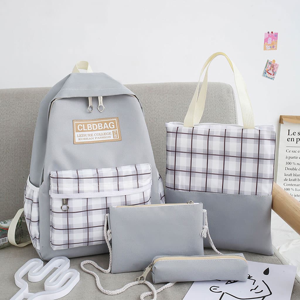 Ensemble de sacs d’école Kawai pour adolescents 4Pcs CLBD V4 Gris – محفظة 4 قطع كاواي رمادي - Sac à dos et Mode - صورة 1