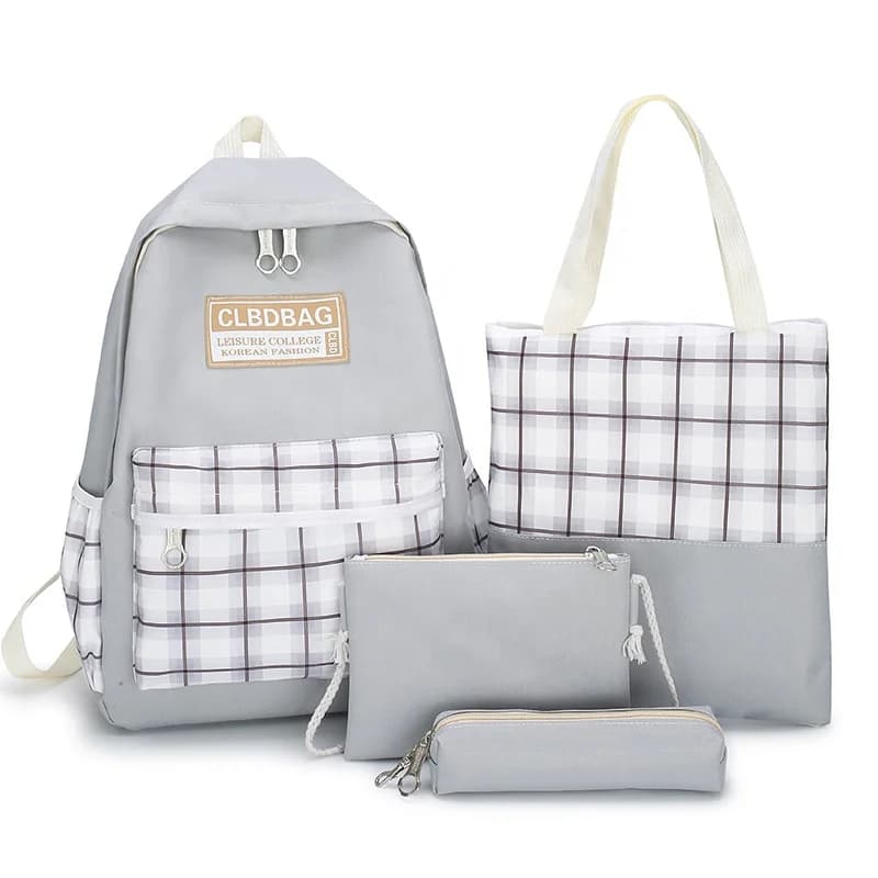 Ensemble de sacs d’école Kawai pour adolescents 4Pcs CLBD V4 Gris – محفظة 4 قطع كاواي رمادي - Sac à dos et Mode - صورة 2