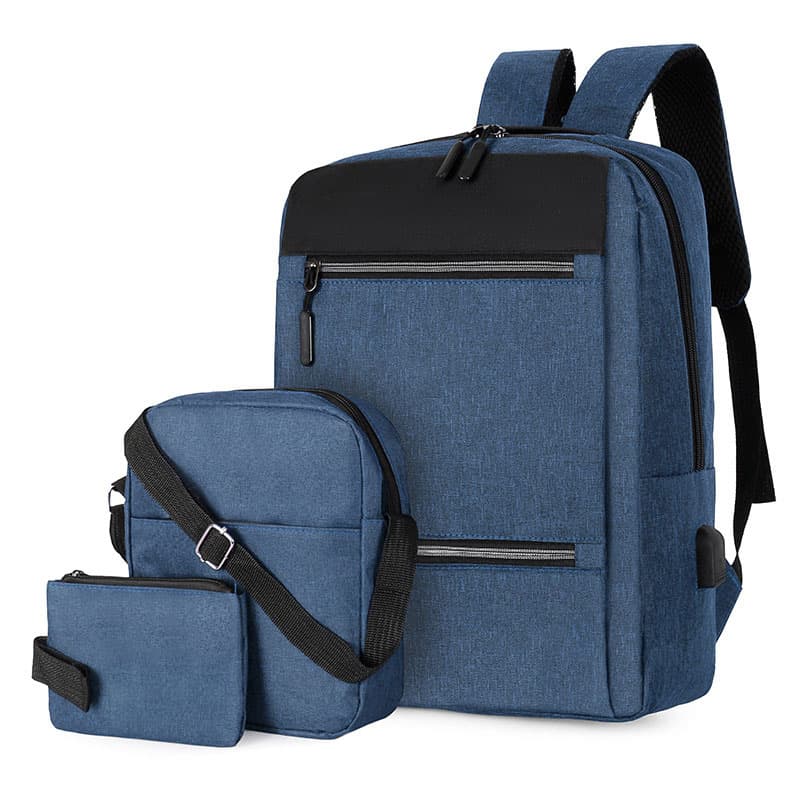Sac à dos homme avec sac bandoulière et trousse 3en1 bleu 2775-11 – محفظة ظهر رجالية 3 قطع أزرق - Sac à dos et Mode - صورة 1