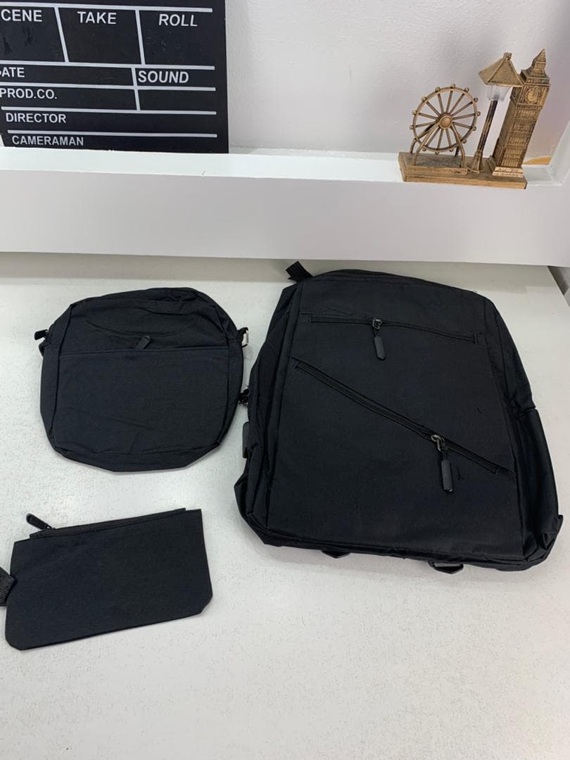 Sac à dos homme avec sac bandoulière et trousse 3en1 noir 127772-5 – محفظة ظهر رجالية 3 قطع أسود - Sac à dos et Mode - صورة حقيقية 3