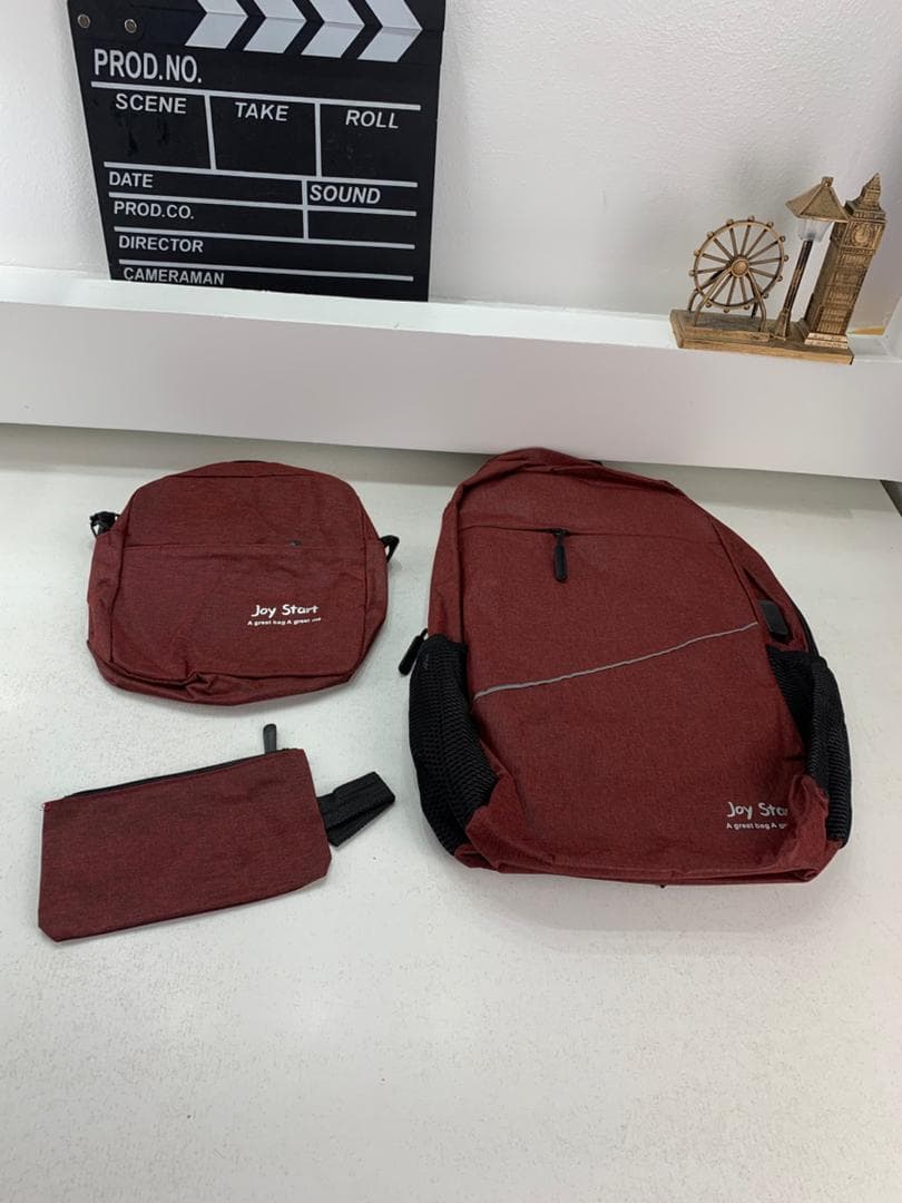 Sac à dos homme avec sac bandoulière et trousse 3en1 rouge 2755-8 – محفظة ظهر رجالية 3 قطع أحمر - Sac à dos et Mode - صورة حقيقية 3