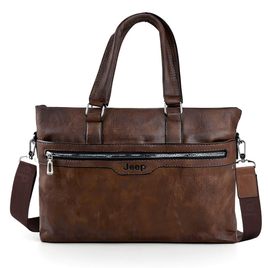 Cartable Homme en Simili Cuir Design Élégant Jeep 180551-12 Marron Foncé – حقيبة جلدية لون بني داكن - Sac à dos et Mode - صورة 1