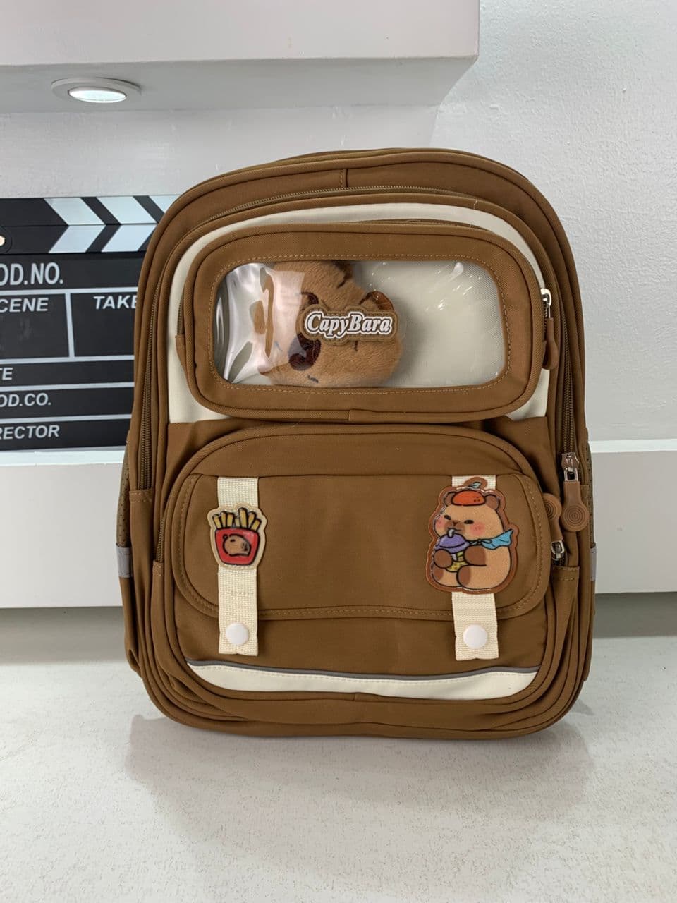 Sac à Dos Enfant Ludique avec Plusieurs Compartiment et un Peluche LM-5122 Marron – حقيبة ظهر للأطفال بني - Sac à dos et Mode - صورة حقيقية 4
