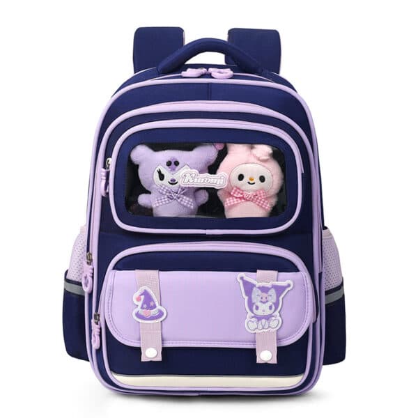 Sac à Dos Enfant Ludique avec Plusieurs Compartiment et un Peluche LM-5122 Bleu Nuit et Mauve – حقيبة ظهر للأطفال أزرق ليلي وبنفسجي - Sac à dos et Mode - صورة 1