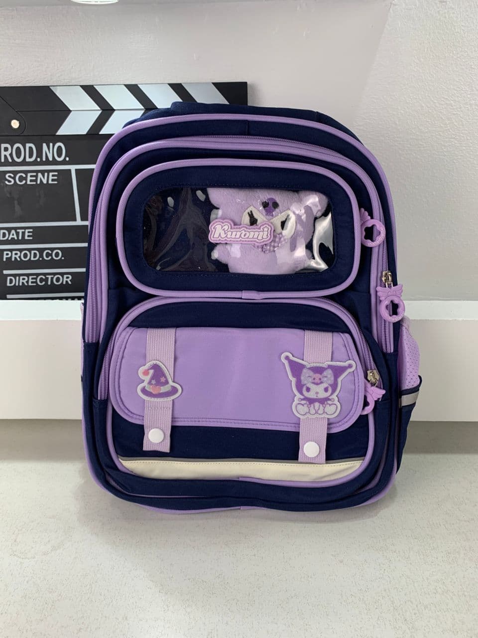 Sac à Dos Enfant Ludique avec Plusieurs Compartiment et un Peluche LM-5122 Bleu Nuit et Mauve – حقيبة ظهر للأطفال أزرق ليلي وبنفسجي - Sac à dos et Mode - صورة حقيقية 3