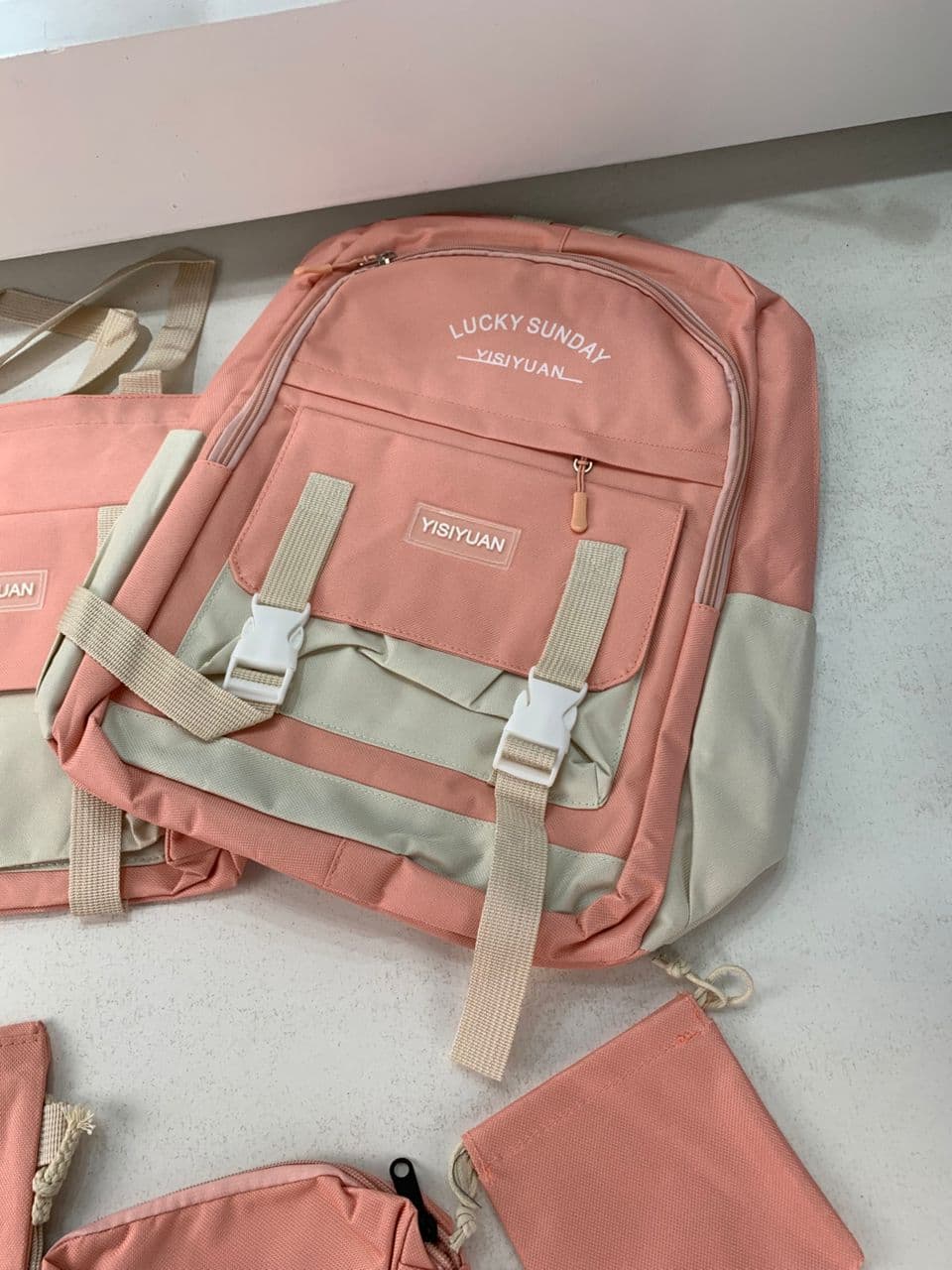 Ensemble de sacs d’école Kawai pour adolescents 5Pcs YISIYUAN Rose – محفظة 5 قطع كاواي وردي - Sac à dos et Mode - صورة حقيقية 4