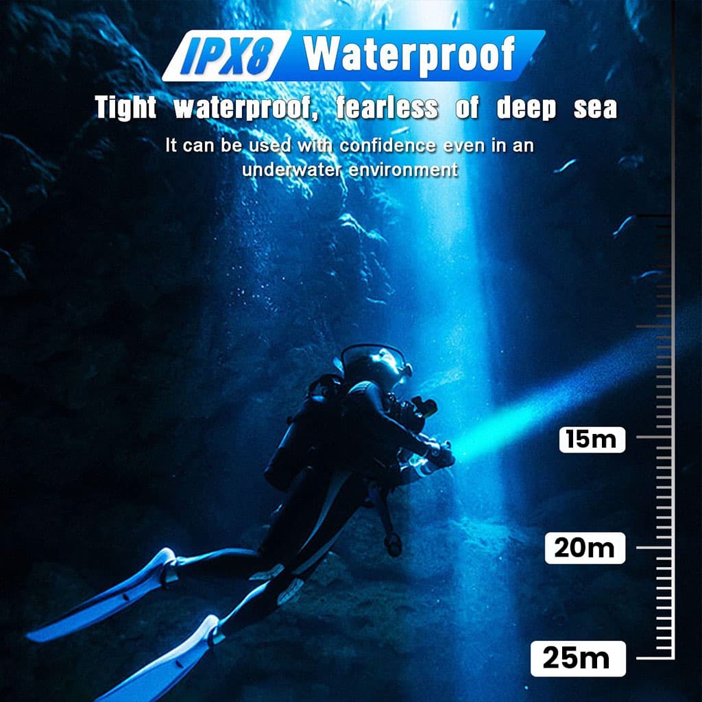 Lampe Torche Sous-Marine Étanche jusqu’à 25 mètres – مصباح تحت السباحة تحت الماء - Camping et Randonnée - صورة 3