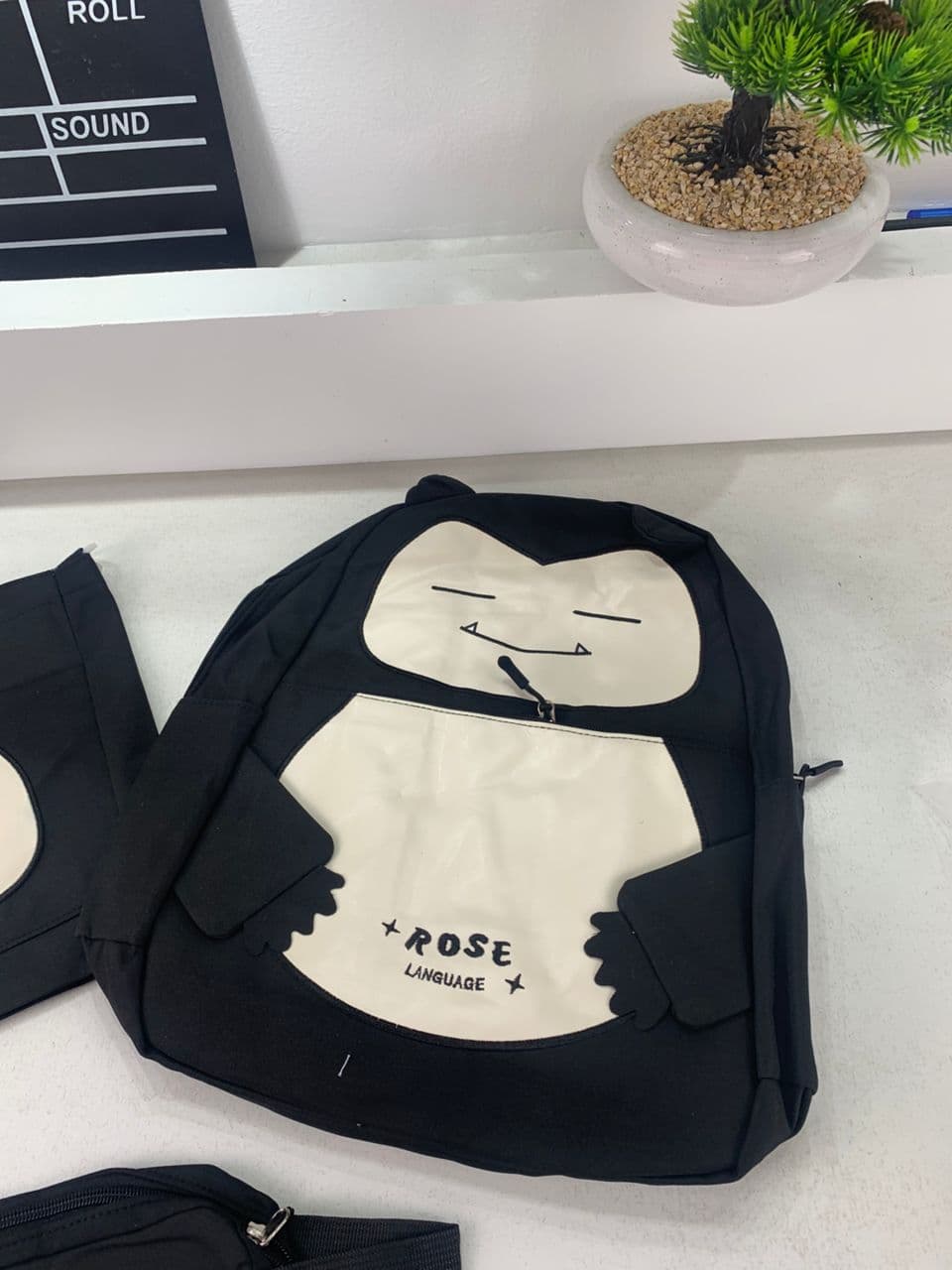 Ensemble de Sacs Snorlax 3Pcs Design Kawaii Noir – حقيبة مدرسية 3 قطع لون أسود - Sac à dos et Mode - صورة حقيقية 6