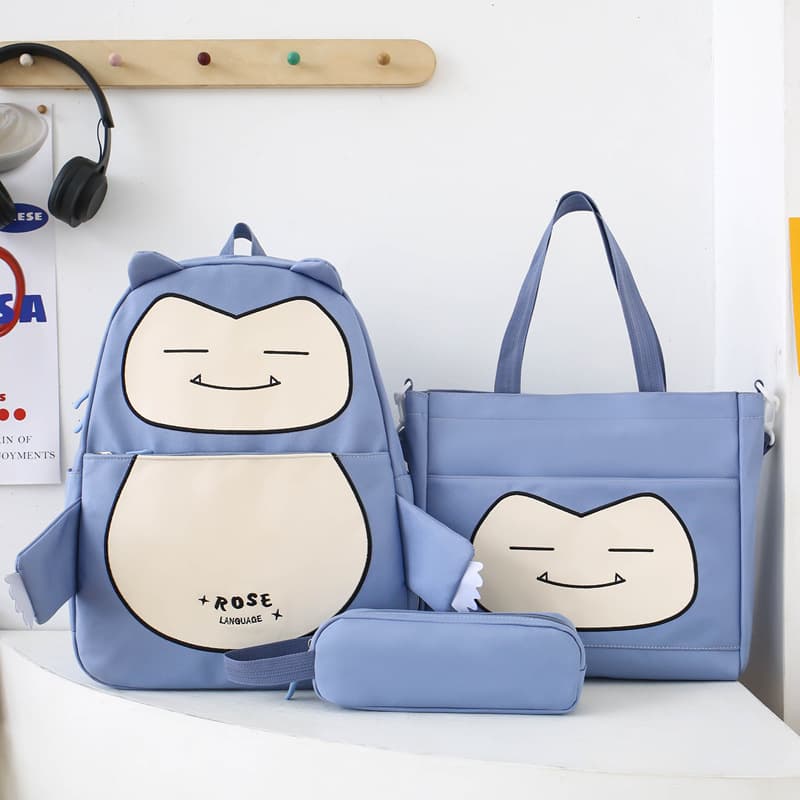 Ensemble de Sacs Snorlax 3Pcs Design Kawaii Bleu – حقيبة مدرسية 3 قطع لون أزرق - Sac à dos et Mode - صورة 5