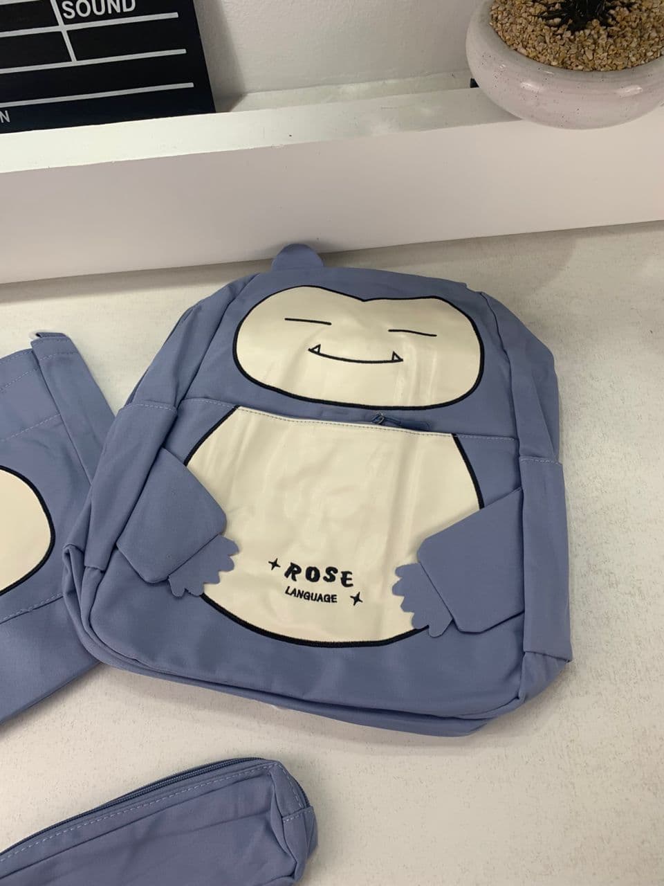Ensemble de Sacs Snorlax 3Pcs Design Kawaii Bleu – حقيبة مدرسية 3 قطع لون أزرق - Sac à dos et Mode - صورة حقيقية 7