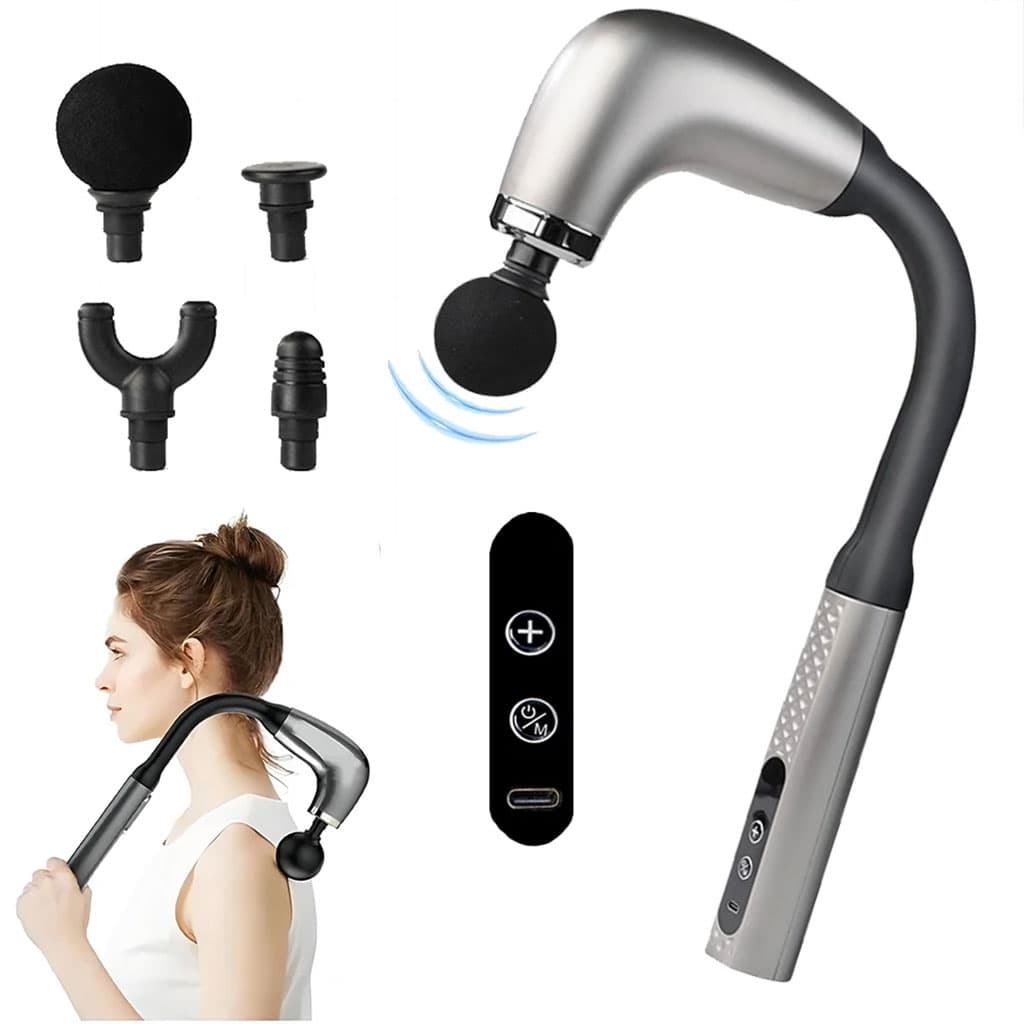 Pistolet de massage poignée allongée avec 4 têtes, 3 modes et 6 niveaux – جهاز تدليك الجسم - Soins et Beauté - صورة 1