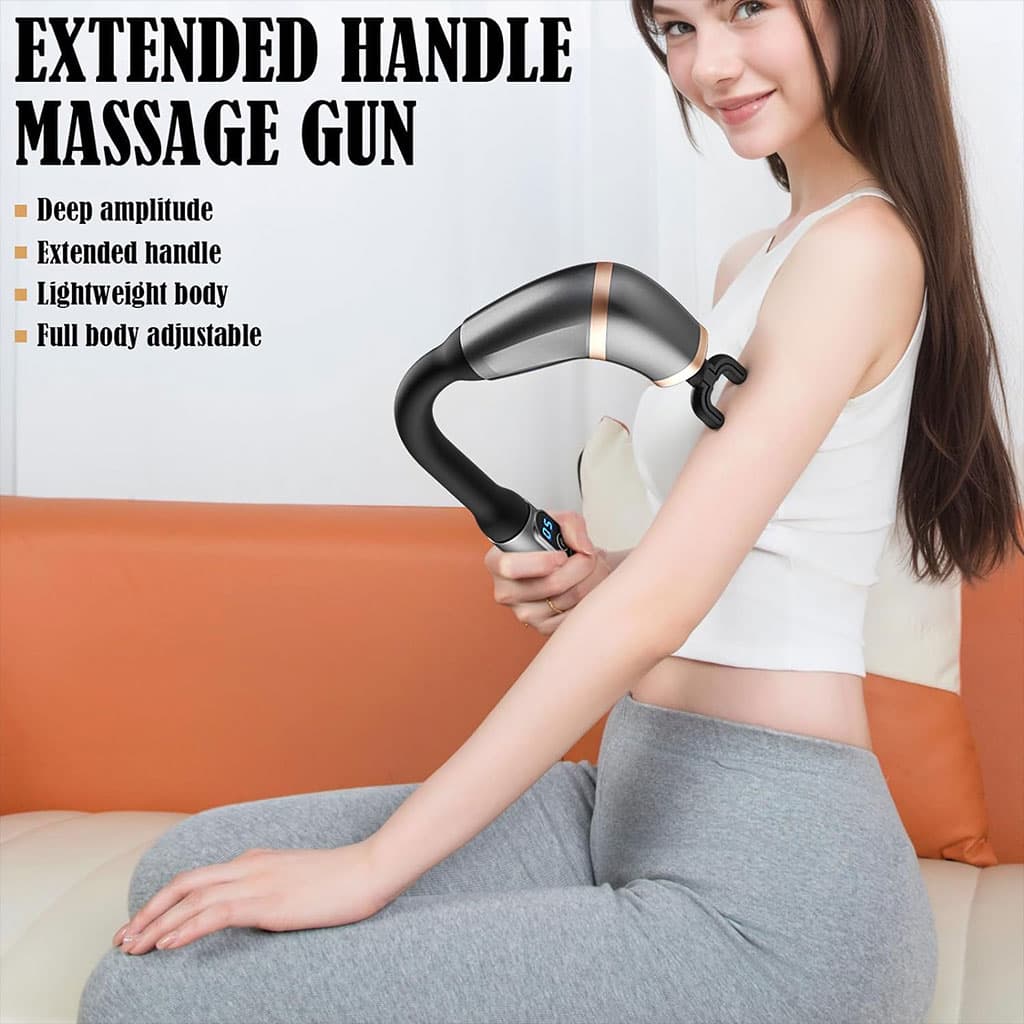 Pistolet de massage poignée allongée avec 4 têtes, 3 modes et 6 niveaux – جهاز تدليك الجسم - Soins et Beauté - صورة 4