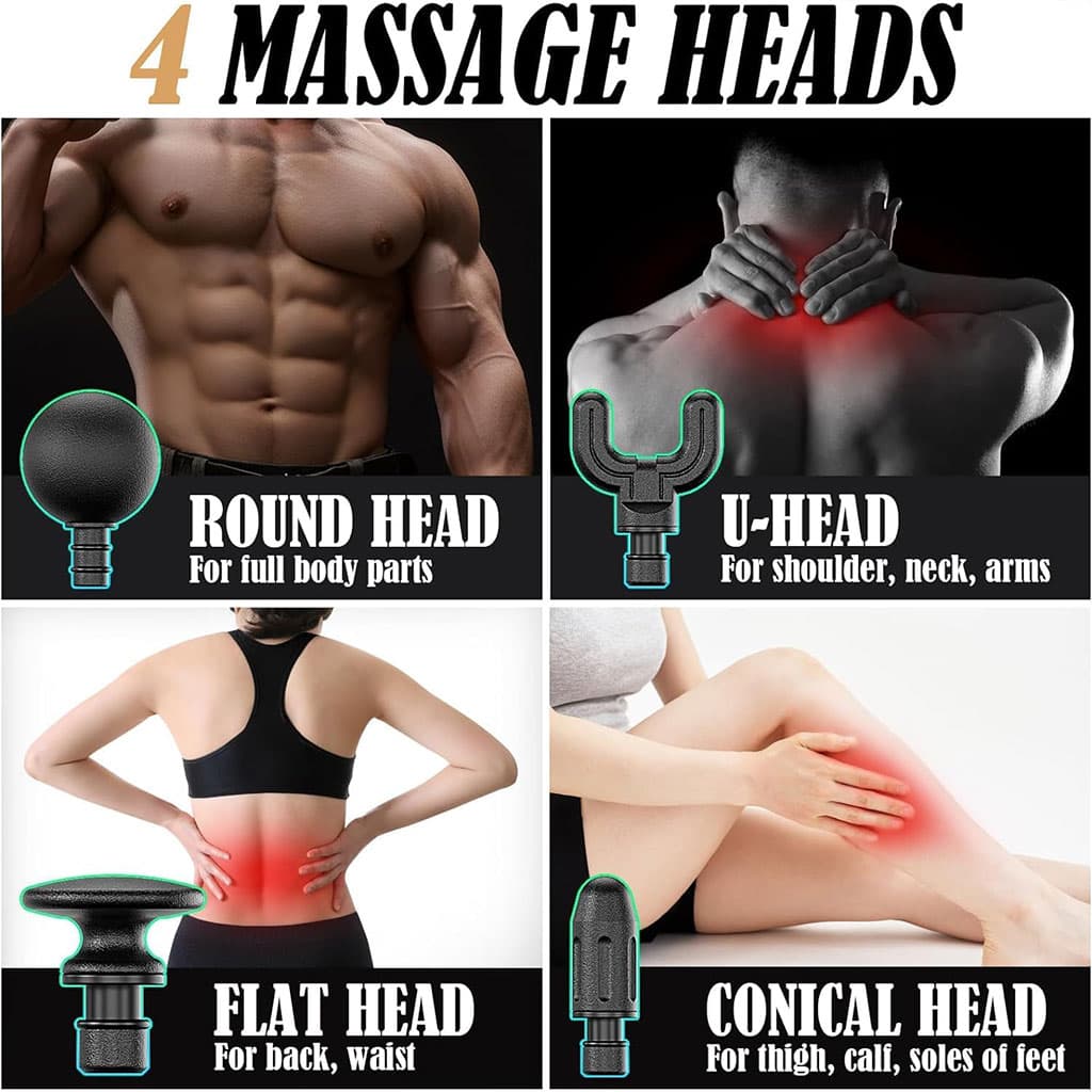Pistolet de massage poignée allongée avec 4 têtes, 3 modes et 6 niveaux – جهاز تدليك الجسم - Soins et Beauté - صورة 6