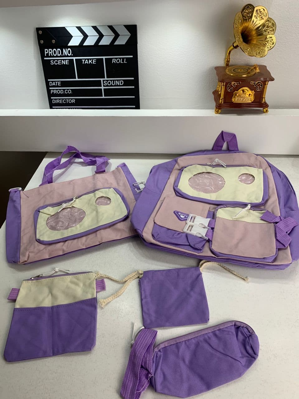 Ensemble de sacs d’école Kawai pour adolescents 5Pcs Guiyu V2 Mauve – محفظة 5 قطع كاواي بنفسجي - Sac à dos et Mode - صورة حقيقية 4