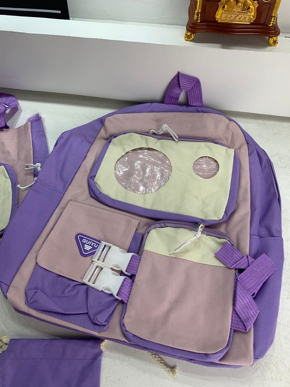 Ensemble de sacs d’école Kawai pour adolescents 5Pcs Guiyu V2 Mauve – محفظة 5 قطع كاواي بنفسجي - Sac à dos et Mode - صورة حقيقية 5