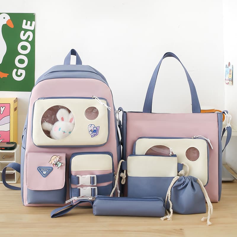 Ensemble de sacs d’école Kawai pour adolescents 5Pcs Guiyu V2 Bleu – محفظة 5 قطع كاواي أزرق - Sac à dos et Mode - صورة 1