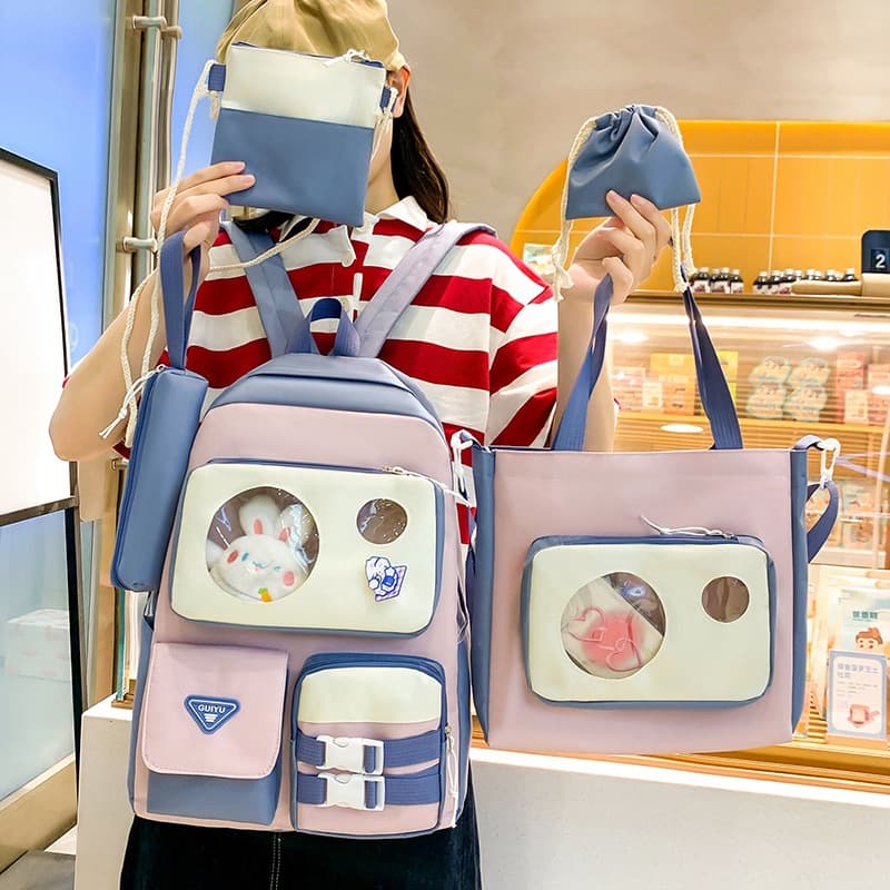 Ensemble de sacs d’école Kawai pour adolescents 5Pcs Guiyu V2 Bleu – محفظة 5 قطع كاواي أزرق - Sac à dos et Mode - صورة 2
