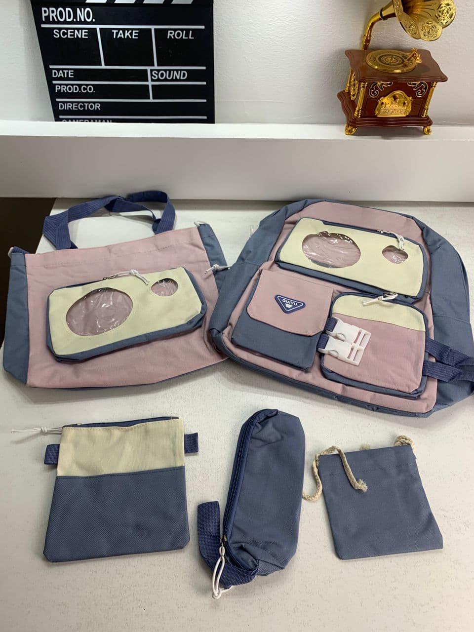 Ensemble de sacs d’école Kawai pour adolescents 5Pcs Guiyu V2 Bleu – محفظة 5 قطع كاواي أزرق - Sac à dos et Mode - صورة حقيقية 4