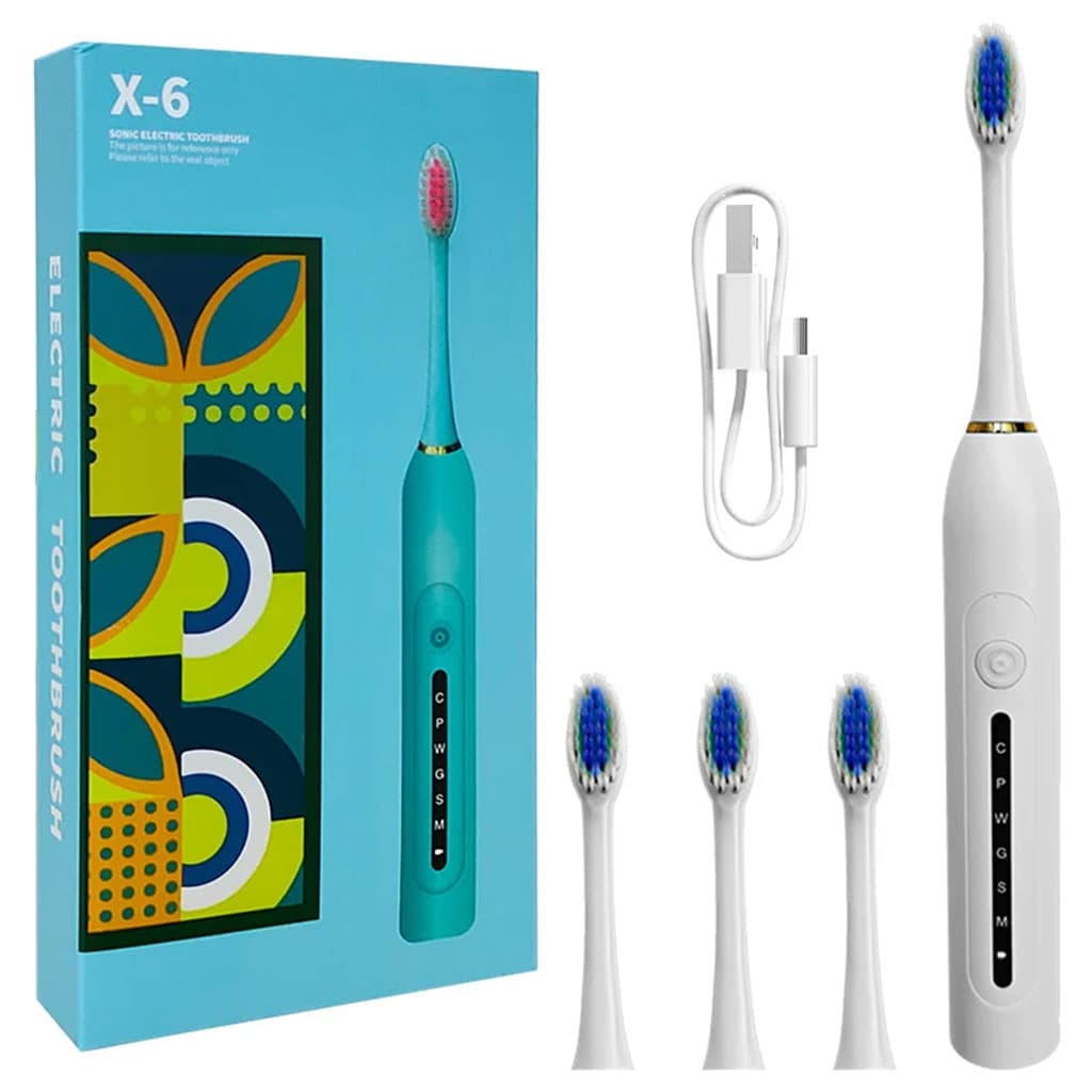 Brosse à Dents Électrique 4 Têtes Incluses Rechargeable et Étanche IPX7 – فرشاة أسنان كهربائية بأربعة رؤوس - Soins et Beauté - صورة 1