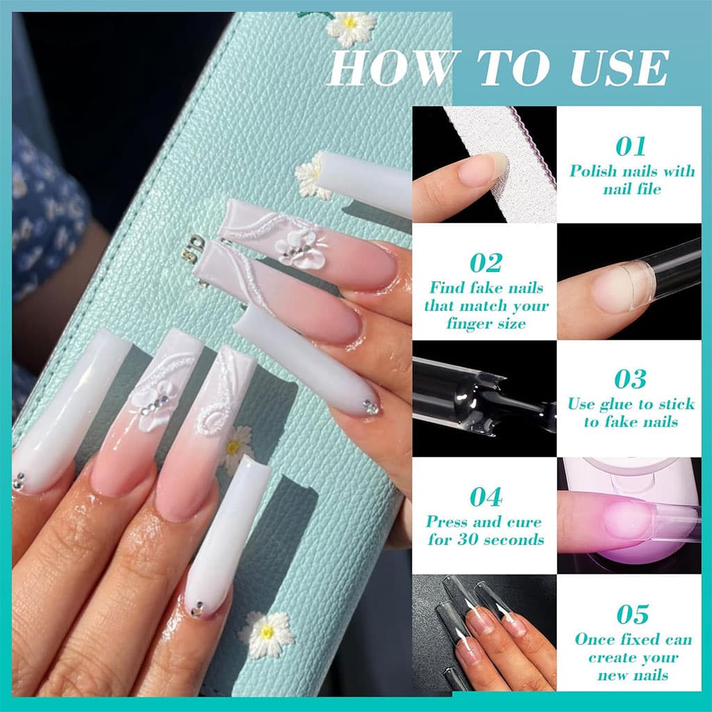 100PCS faux ongles carrés transparents professionnels en acrylique – طقم أظافر صناعية - Soins et Beauté - صورة 6