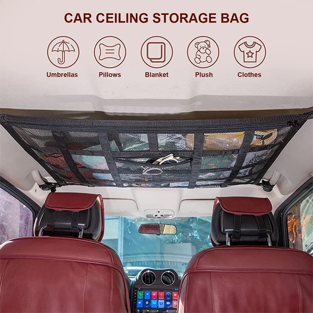 Filet de Rangement pour Toit Voiture Intérieur – منظم أغراض في سقف السيارة - Accessoires Auto/Moto - صورة 4