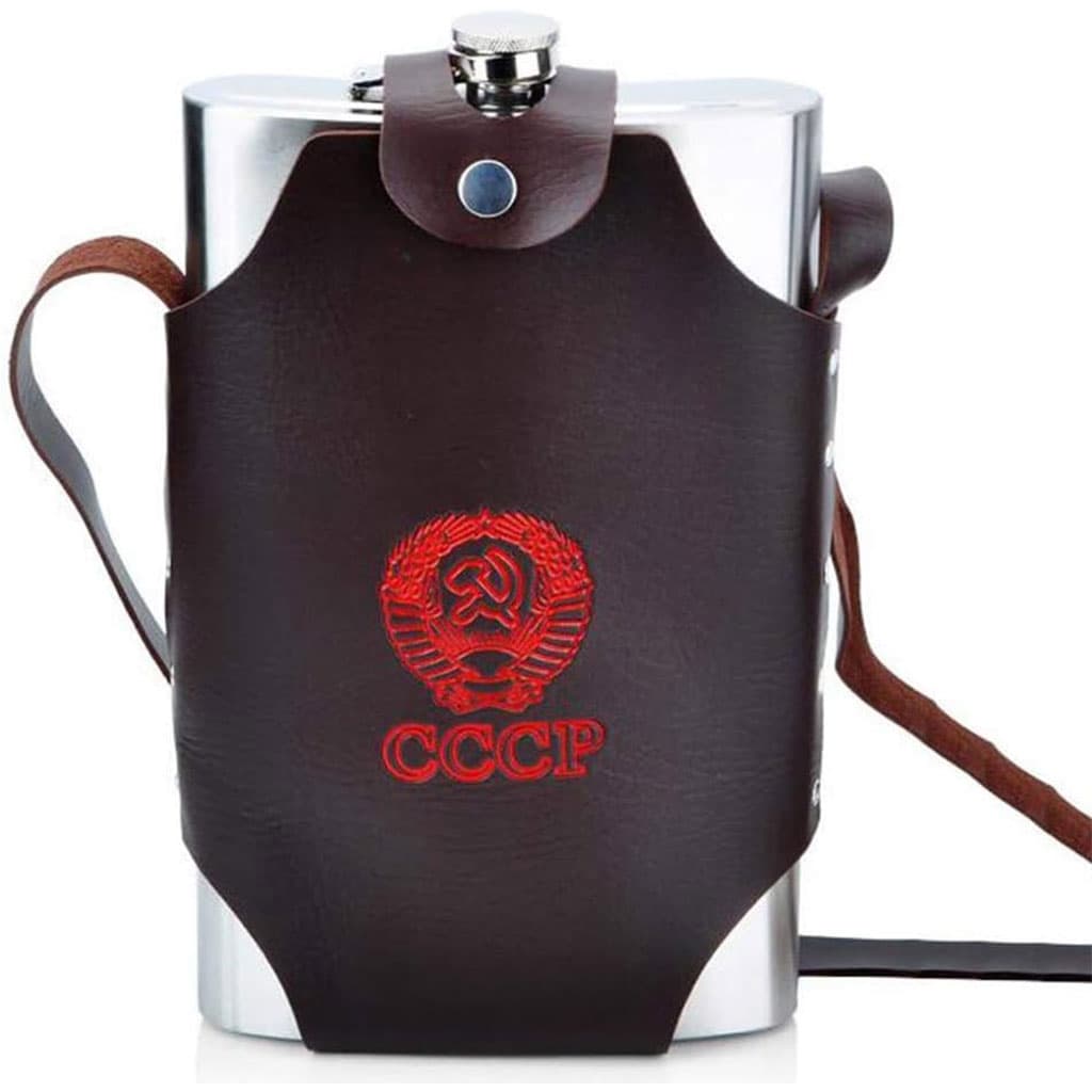 Flasque Métallique Portable 1800ml en Acier Inoxydable 18/8 avec Étui en Cuir pour Activités Extérieures - Camping et Randonnée - صورة 2