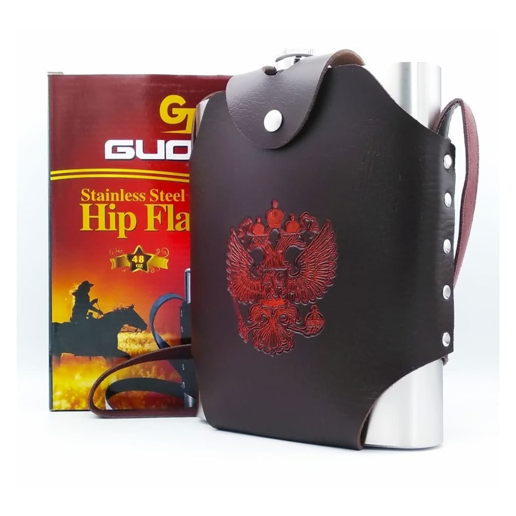 Flasque Métallique Portable 1800ml en Acier Inoxydable 18/8 avec Étui en Cuir pour Activités Extérieures - Camping et Randonnée - صورة 3