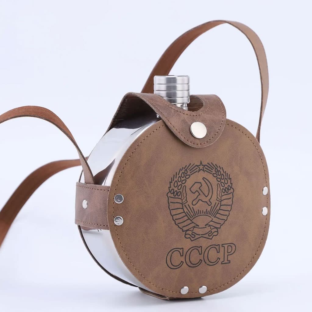 Flasque Métallique Portable 1200ml en Acier Inoxydable 18/8 avec Étui en Cuir pour Activités Extérieures - Camping et Randonnée - صورة 1