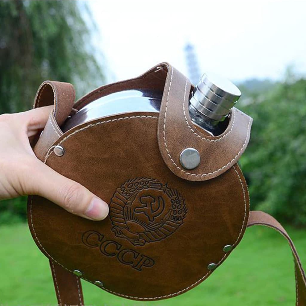 Flasque Métallique Portable 1200ml en Acier Inoxydable 18/8 avec Étui en Cuir pour Activités Extérieures - Camping et Randonnée - صورة 2