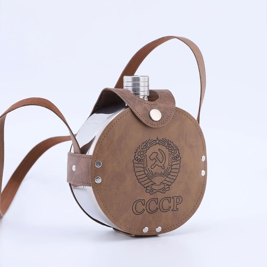 Flasque Métallique Portable 1200ml en Acier Inoxydable 18/8 avec Étui en Cuir pour Activités Extérieures - Camping et Randonnée - صورة 5