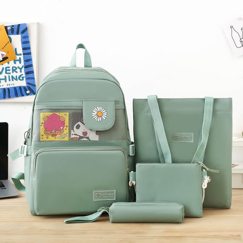 Ensemble de sacs d’école Kawai pour adolescents 4Pcs Guiyu V4 Vert – محفظة 4 قطع كاواي أخضر - Back to School - صورة 1