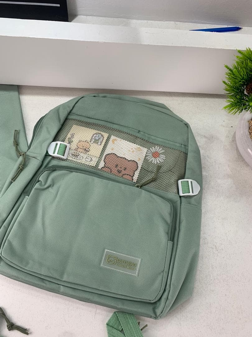 Ensemble de sacs d’école Kawai pour adolescents 4Pcs Guiyu V4 Vert – محفظة 4 قطع كاواي أخضر - Back to School - صورة حقيقية 3