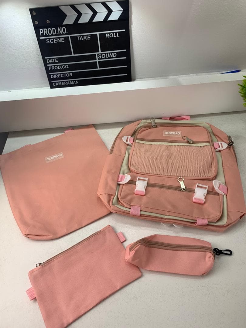 Ensemble de sacs d’école Kawai pour adolescents 4Pcs V3 CLBD Rose – محفظة 4 قطع كاواي وردي - Sac à dos et Mode - صورة حقيقية 4