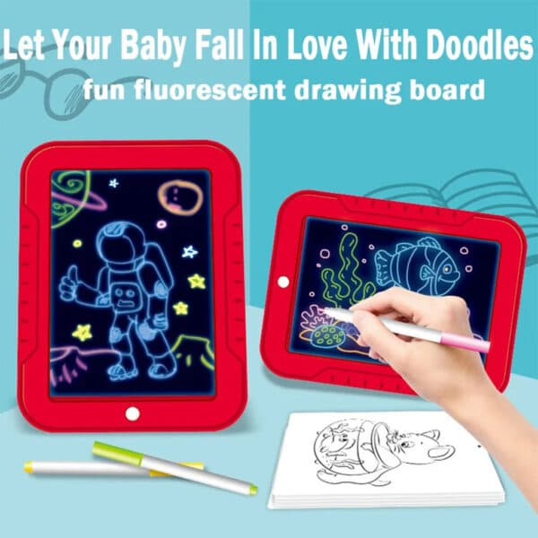 Tablette à dessin magique 3D avec lumière LED et stylo aquarelle – لوحة رسم ثلاثية الأبعاد مزودة بإضاءة أقلام مائية ملونة - Jouet & Gaming - صورة 2