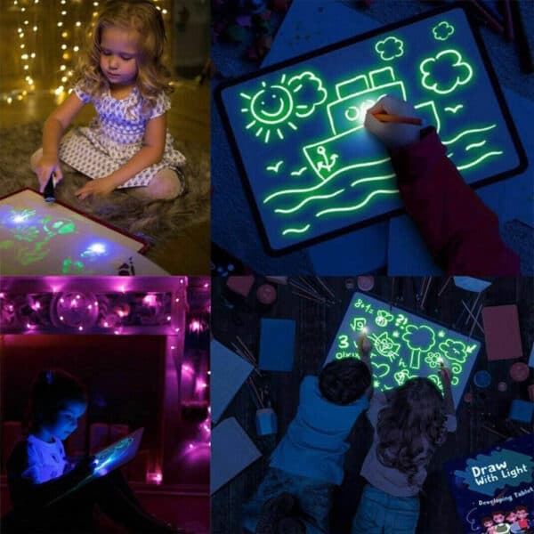 Tablette à dessin magique 3D avec lumière LED et stylo aquarelle – لوحة رسم ثلاثية الأبعاد مزودة بإضاءة أقلام مائية ملونة - Jouet & Gaming - صورة 4