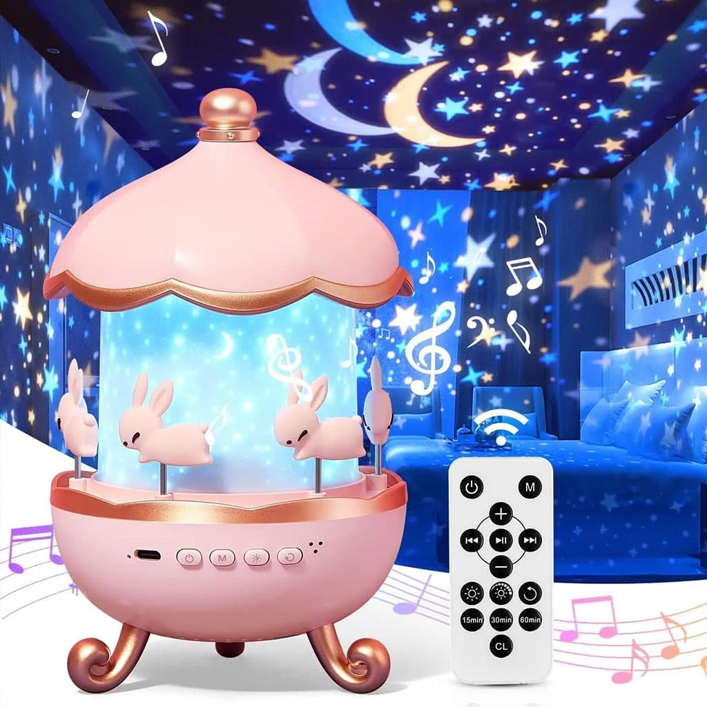 Projecteur ciel étoilé lapins rotation à 360° pour chambre d’enfants – جهاز تنويم الأطفال برسومات ملونة - Électronique - صورة 1