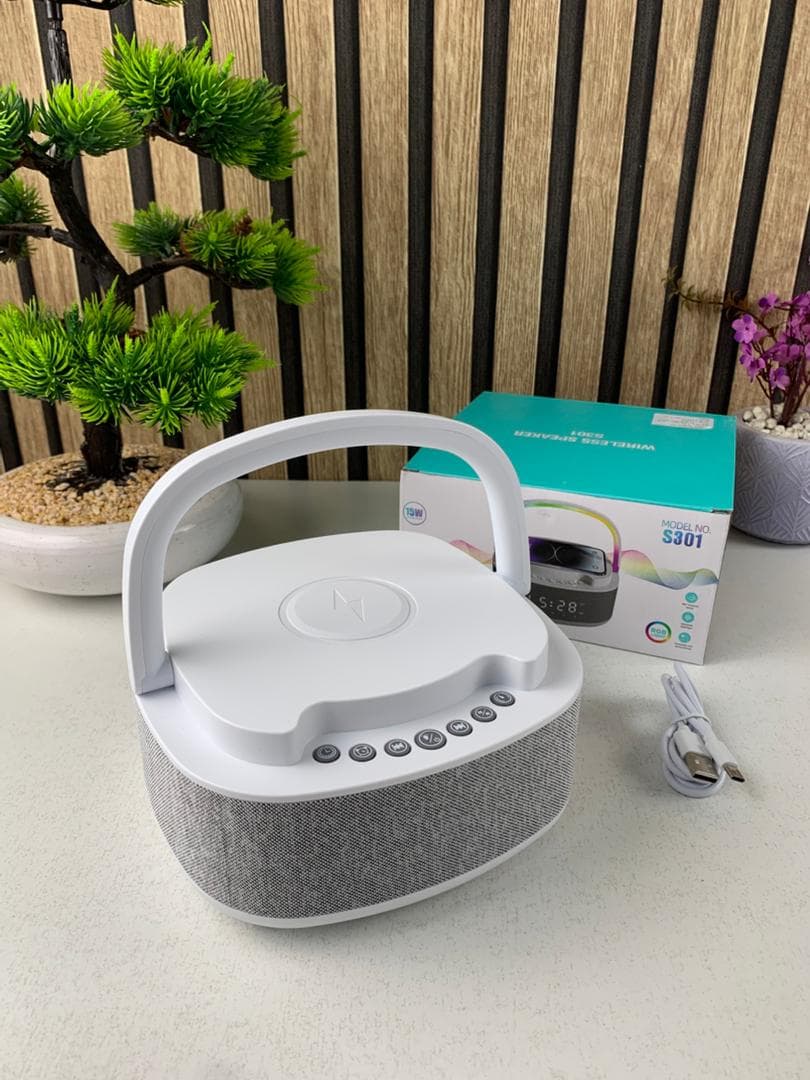 Haut Parleur Bluetooth Portable S301 à LED RGB chargement sans fil 15W – مكبر صوت بلوتوث وشاحن لاسلكي 2في1 - Électronique - صورة حقيقية 7