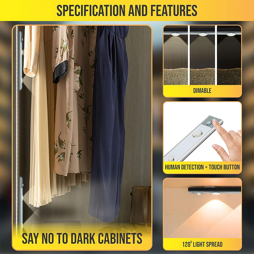 Lampe LED Rechargeable avec Détecteur De Mouvement Intérieur 3 Modes 40CM – مصباح مناطق ضيقة بعدة أوضاع - Décoration - صورة 4