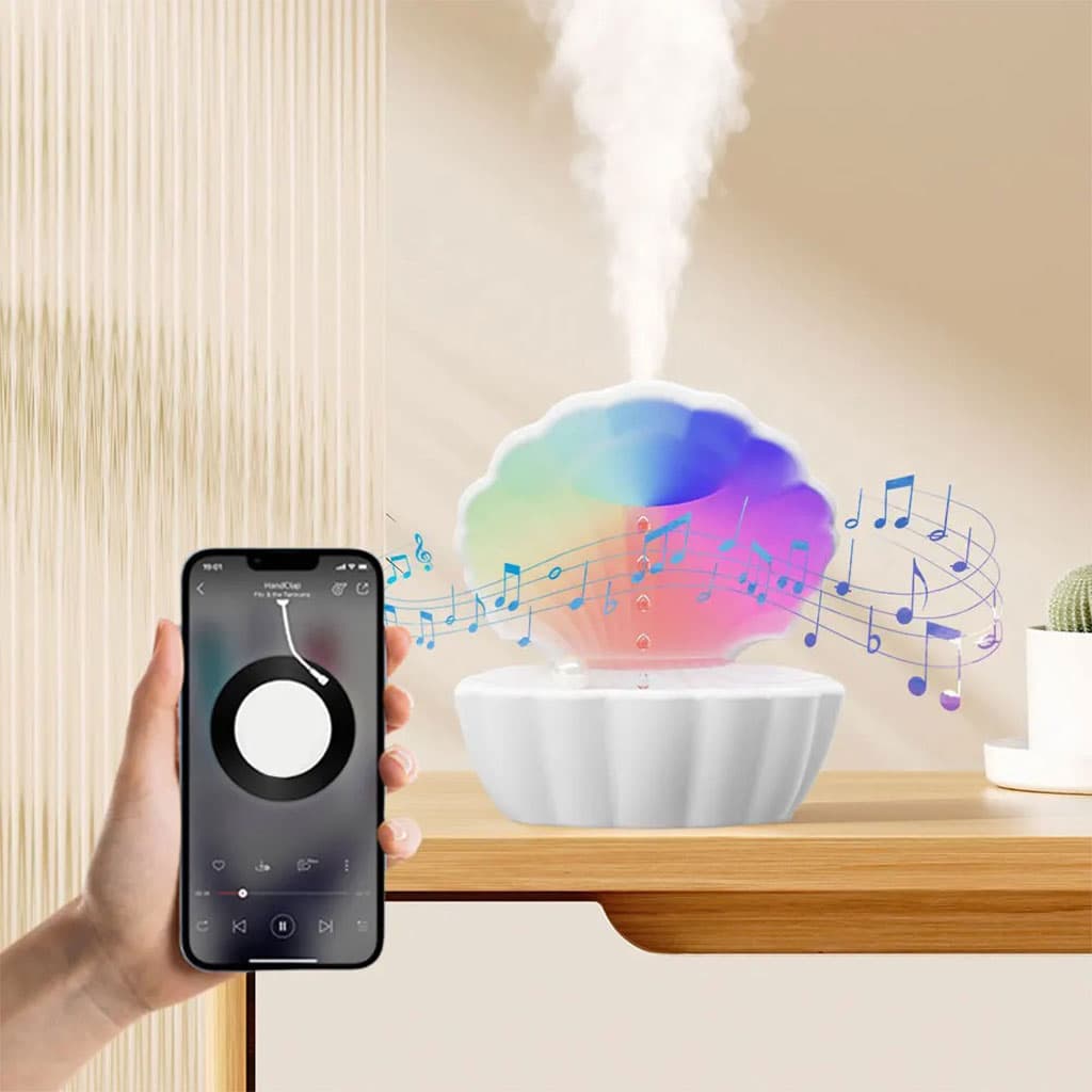 Humidificateur d’air et Haut Parleur BT avec lumière d’ambiance antigravité 550ml – مكبر صوت ومعطر جو على شكل محار البحر - Électronique - صورة 4