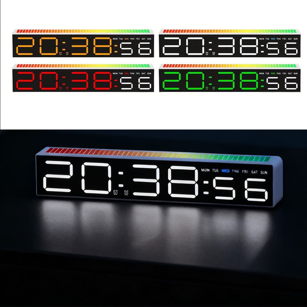 Horloge numérique LED générique avec capteur de rythme musicale – ساعة رقمية لتزيين المكتب - Électronique - صورة 1