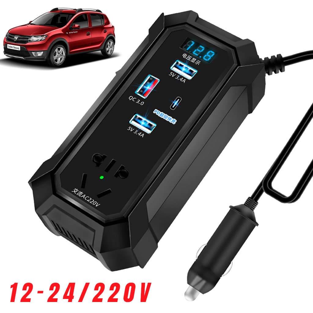 Inverter de voiture 12V 24V à 220V multiports super fast charge – محول التيار الكهربائي في السيارة - Accessoires Auto/Moto - صورة 1