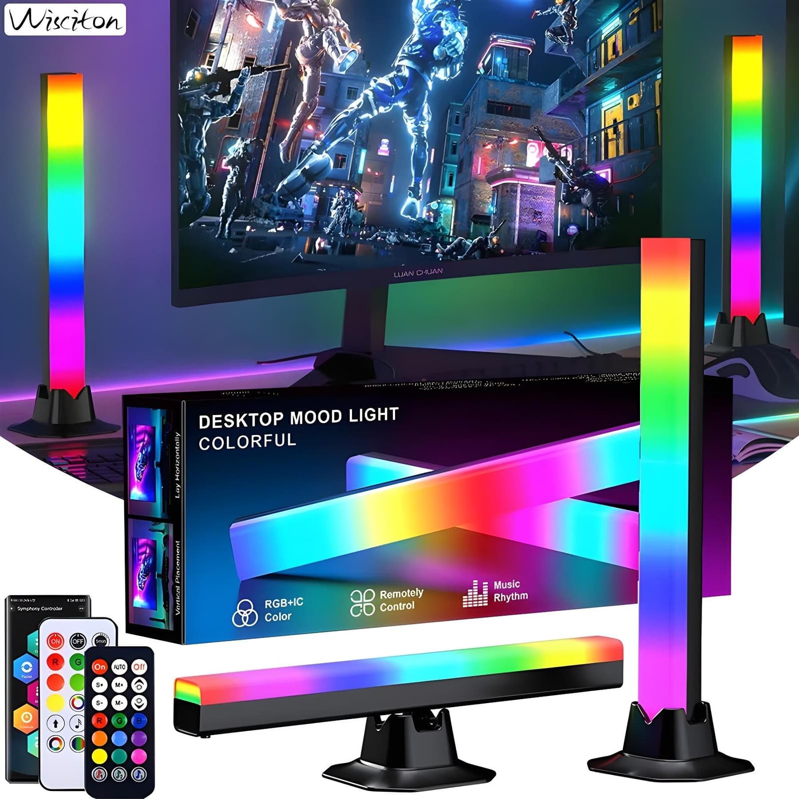 Desktop RGB Background Wall Atmosphere Lighting Bar 2pcs – اعمدة إضاءة لخلفية المكتب - Décoration - صورة 1