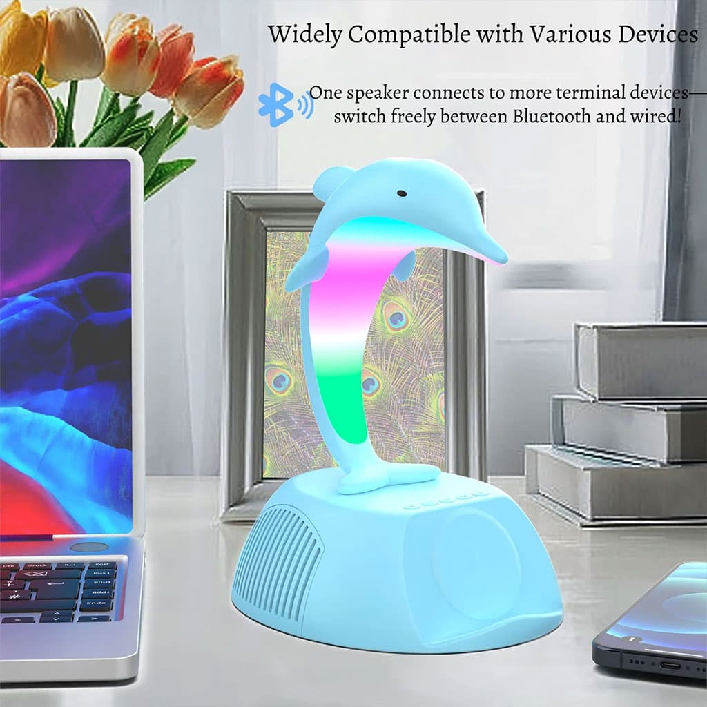 Haut-Parleur Bluetooth Dauphin avec Lampe d’Ambiance LED RGB et Chargeur Sans Fil 15W - Électronique - صورة 2