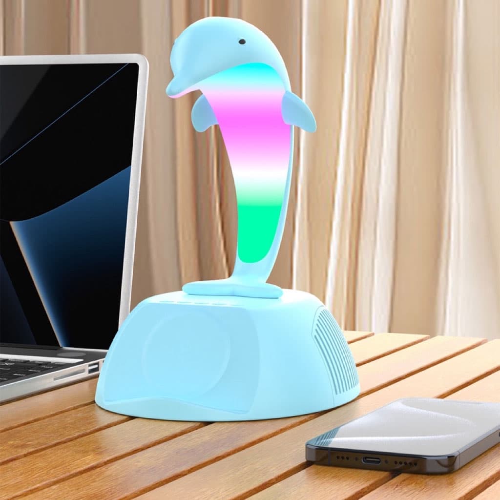 Haut-Parleur Bluetooth Dauphin avec Lampe d’Ambiance LED RGB et Chargeur Sans Fil 15W - Électronique - صورة 4